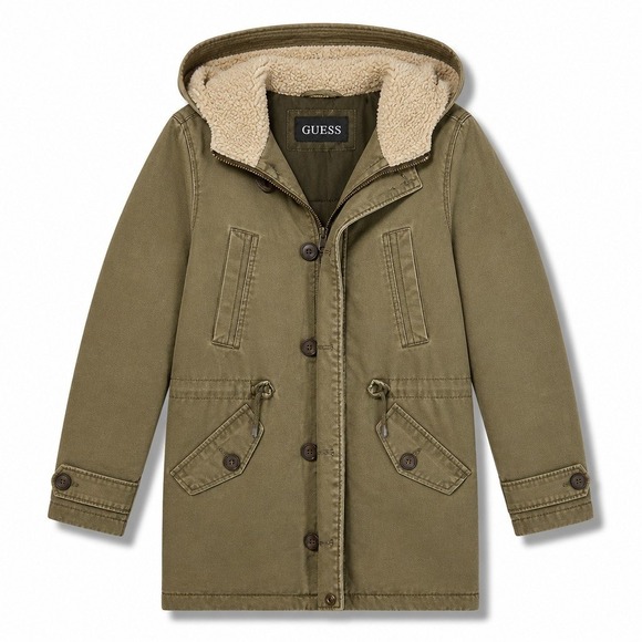 Guess Jackets & Blazers - Guess Womens M Olive Green Hooded Parka Jacket Sherpa Lined Vintage Casual Cozy